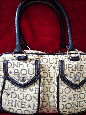Dooney & Bourke Cream Logo Satchel with Black Trim